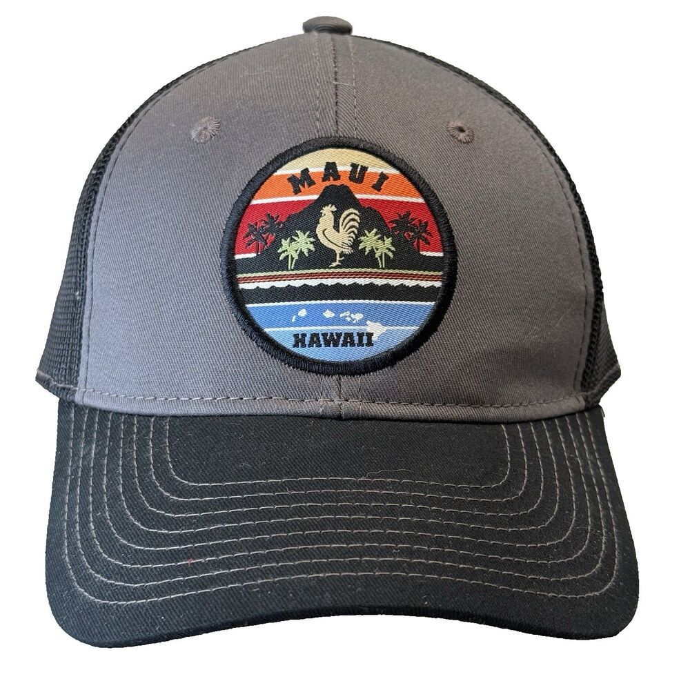 Hawaiian Trucker Hat Maui Est 1959 Mesh Back Gray Black Adjustable EUC